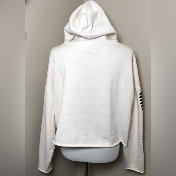 ALO Yoga Cream Cropped Hoodie w/Black Beading,Size-Medium,GUC - Picture 3 of 7